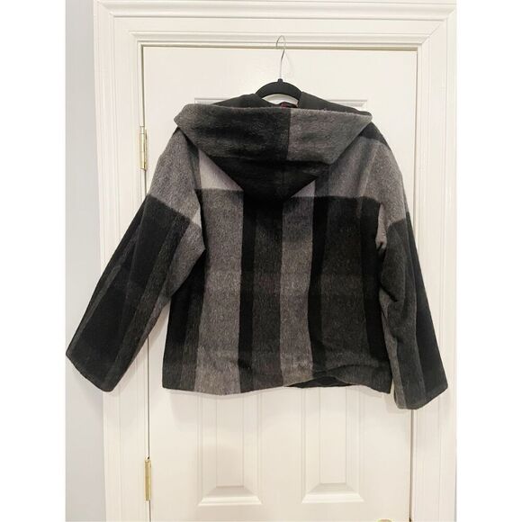 Max Mara Plaid Coat Hood Size 8  Alpaca Wool Blend Made in Italy - Picture 2 of 7